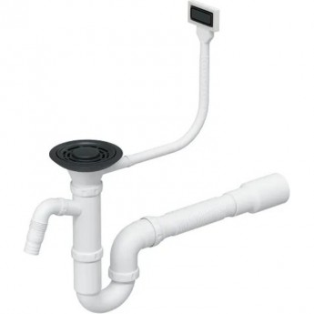 Сифон одинарный GRANULA с прямоугольным переливом черный матовый