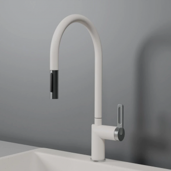 Смеситель для кухни GRANULA GR-8172 арктик (белый) с выдвижным изливом