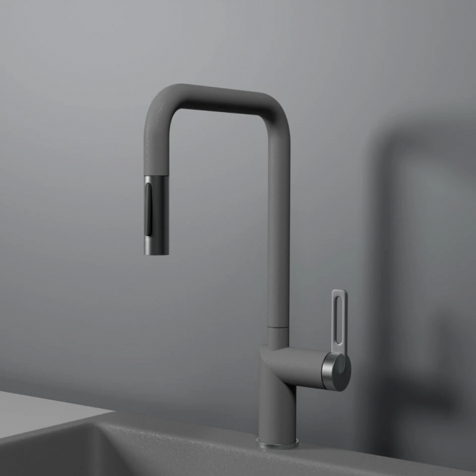 Смеситель для кухни GRANULA GR-8173 алюминиум с выдвижным изливом 8173 ALYUMIHIYM