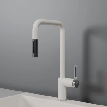 Смеситель для кухни GRANULA GR-8173 арктик (белый) с выдвижным изливом