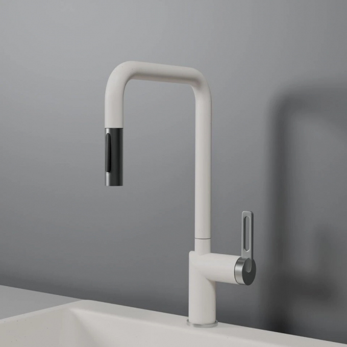 Смеситель для кухни GRANULA GR-8173 арктик (белый) с выдвижным изливом 8173 APKTIK (BELYII)